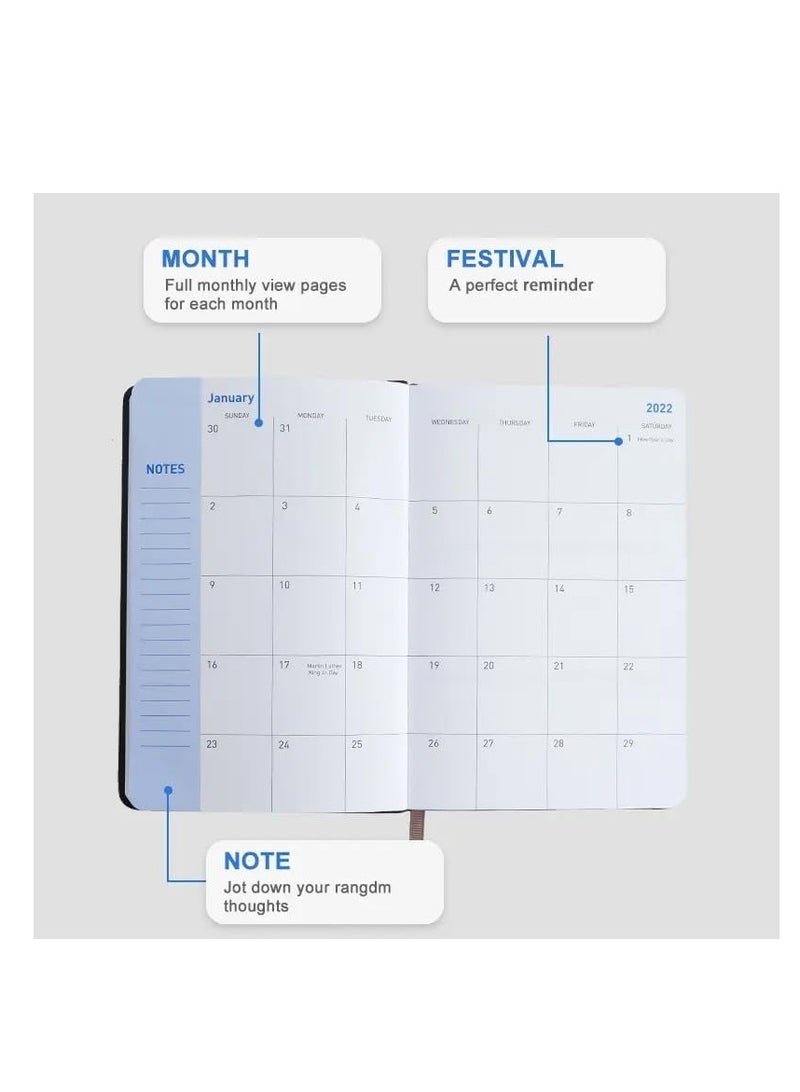 Premify 2023-2024 Weekly and Monthly Planner Dairy, 24 Months Calendar Academic Notebook from July to Dec A5 Appointment Book with Pen Holder & Calendar Stickers (5.8" x 8.3" PU Black) - Image 4