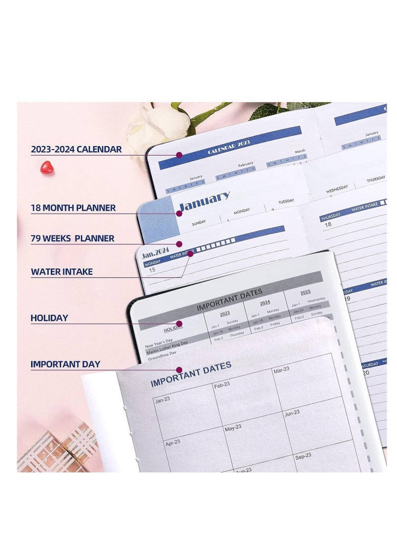 Premify 2023-2024 Weekly and Monthly Planner Dairy, 24 Months Calendar Academic Notebook from July to Dec A5 Appointment Book with Pen Holder & Calendar Stickers (5.8" x 8.3" PU Black) - Image 5