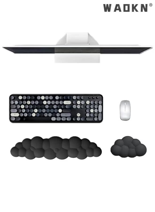 WAOKN Keyboard Cloud Wrist Rest Set, PU Memory Foam Non-Slip Cloud Wrist Rest, Soft and Elastic, Ergonomic Keyboard Mouse Wrist Support for Typing Pain Relief, Home Office, Laptop and Computer Use (Black) - Image 1