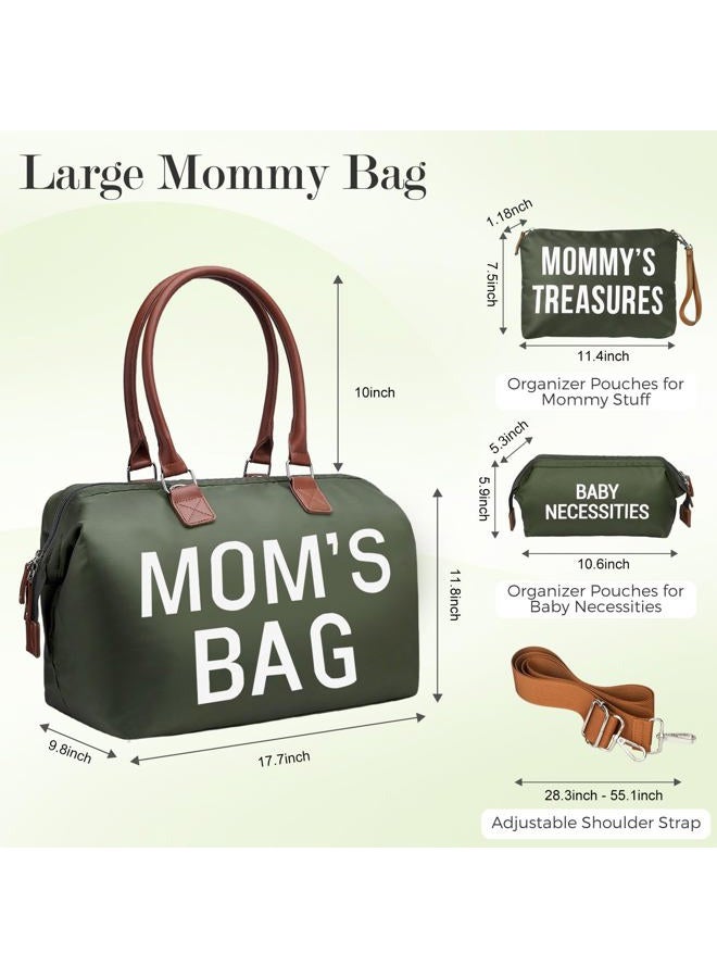 printe Mom's Bag, Hospital Bag for Labor and Delivery, Large Mommy Diaper Tote for Mom Overnight Travel, Waterproof Baby Handbag with Pouches and Straps, Olive Green - Image 4