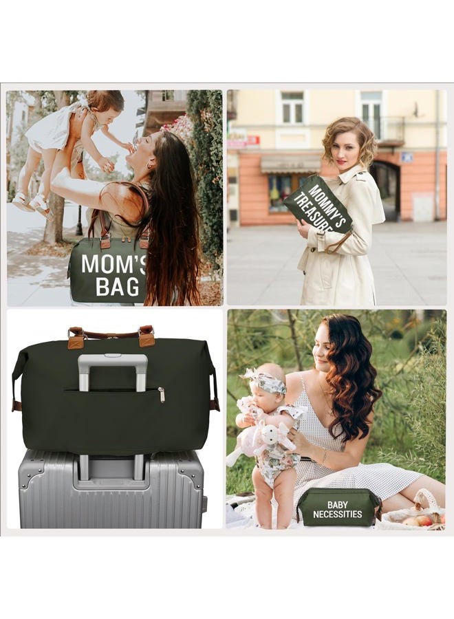 printe Mom's Bag, Hospital Bag for Labor and Delivery, Large Mommy Diaper Tote for Mom Overnight Travel, Waterproof Baby Handbag with Pouches and Straps, Olive Green - Image 2