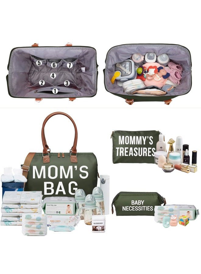 printe Mom's Bag, Hospital Bag for Labor and Delivery, Large Mommy Diaper Tote for Mom Overnight Travel, Waterproof Baby Handbag with Pouches and Straps, Olive Green - Image 3