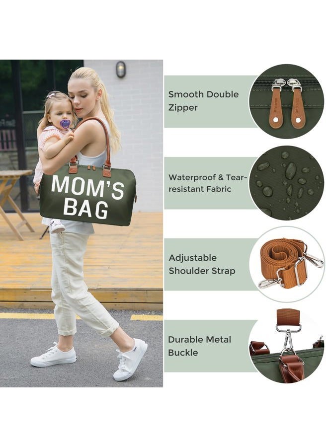 printe Mom's Bag, Hospital Bag for Labor and Delivery, Large Mommy Diaper Tote for Mom Overnight Travel, Waterproof Baby Handbag with Pouches and Straps, Olive Green - Image 5