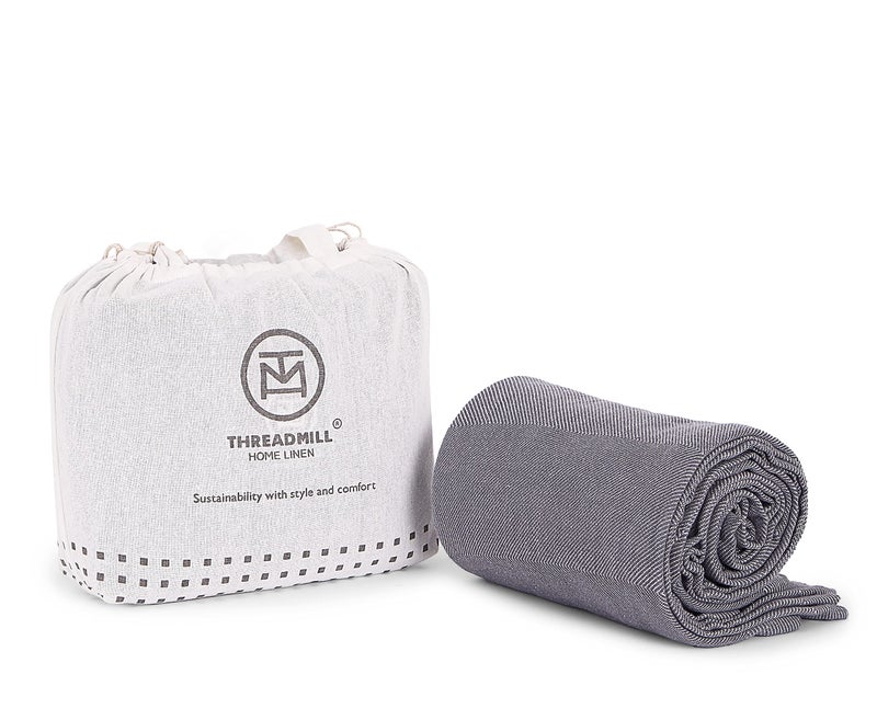 Threadmill Travel Blanket Cotton Viscose from Bamboo  Airplane Premium Soft Flight Grey Throw Blanket in Cloth Bag Grey Color Compact  Portable Blanket for Travel Car Picnic  Camping