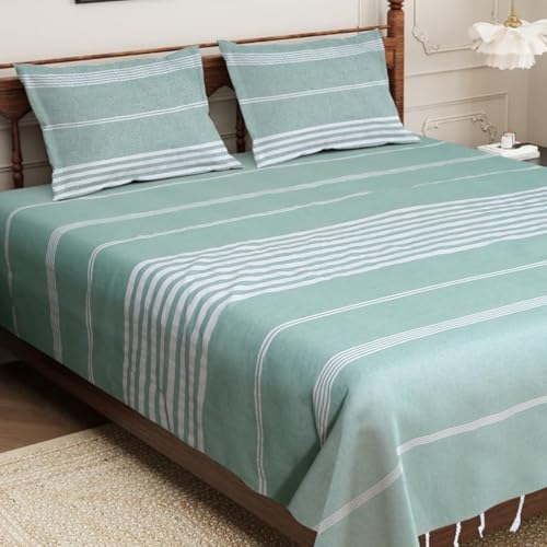Värde Bedsheet King Size Cotton with 2 Pillow Covers | 210 TC Bedsheet | Flat Sheets | Handloom Bedsheets | Double Bedsheet for Summer | Size 90 X 100 Inches, 7.5 X 8.3 Feet (Parrot Green, King) - Image 1