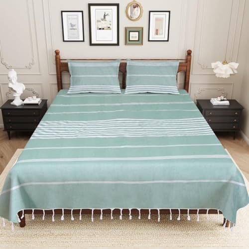 Värde Bedsheet King Size Cotton with 2 Pillow Covers | 210 TC Bedsheet | Flat Sheets | Handloom Bedsheets | Double Bedsheet for Summer | Size 90 X 100 Inches, 7.5 X 8.3 Feet (Parrot Green, King) - Image 2
