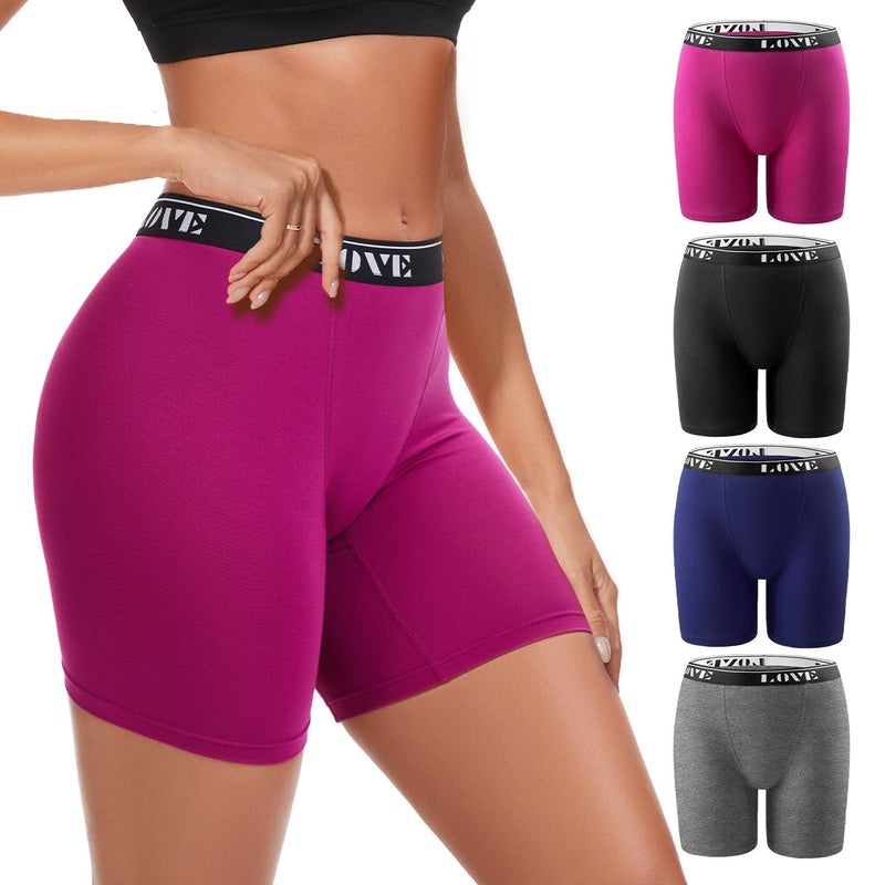 ALLBASE Womens Boxer Briefs Soft Modal High Waisted Boy Shorts Underwear for Women Anti Chafing Undershorts Multicolor Medium Pack of 4 - Image 1