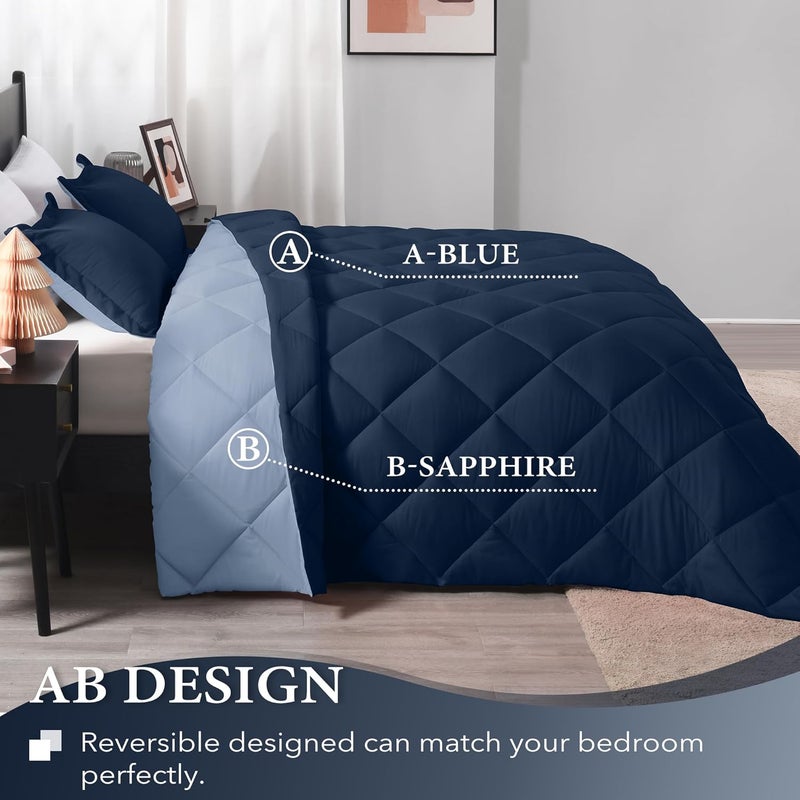 downluxe Twin Comforter Set - Blue and Sapphire Twin Comforter, Soft Bedding Sets for All Seasons -2 Pieces - 1 Comforter (66"x92") and 1 Pillow Sham(20"x26") - Image 4