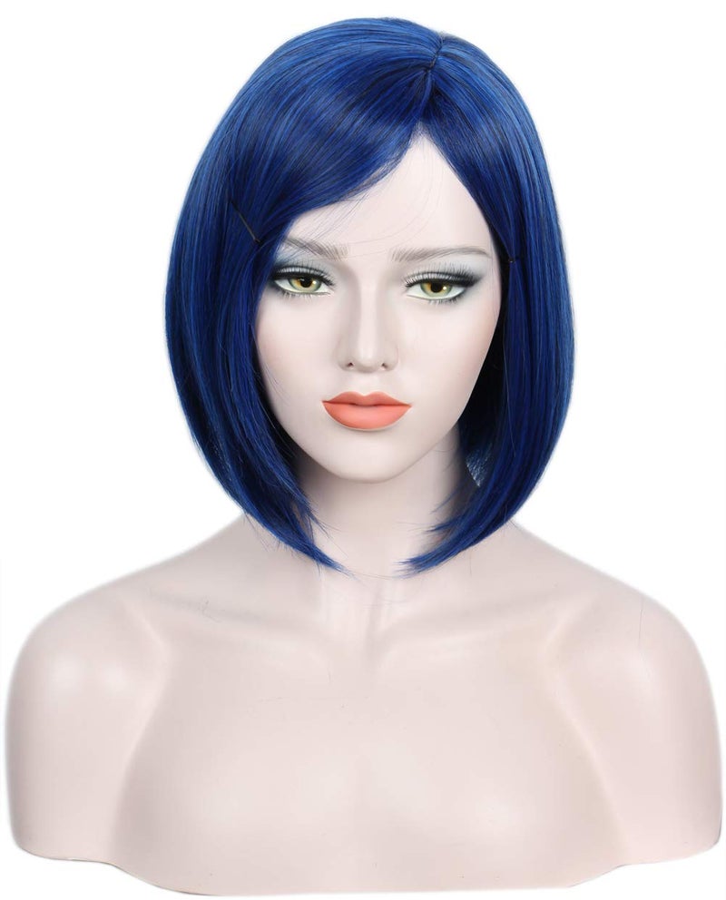 Linfairy Womens Short Blue Wig With Bangs Halloween Costume Cosplay Wig - Image 1