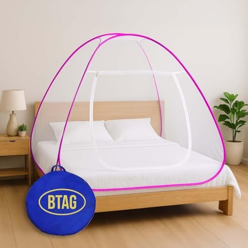 BTAG Mosquito Net for Single Bed, 6 Feet x 4 Feet | Premium Machardani, Tent-Style Foldable Design, Strong & Durable, Corrosion Resistant Insect Protection for Home Use. (6x4_Pink) - Image 1
