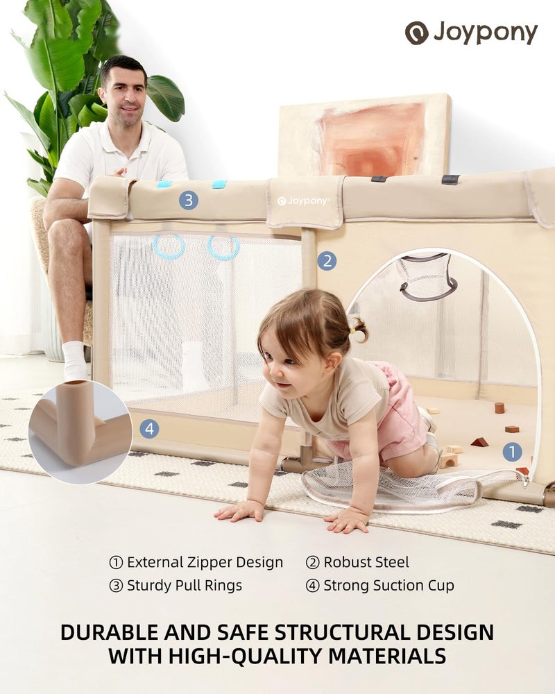 Joypony Baby Playpen, 50x50 in Small Play Pen for Babies and Toddlers, Playpen for Kids with Gate, Indoors Play Yard with Soft Breathable Mesh (Beige) - Image 4