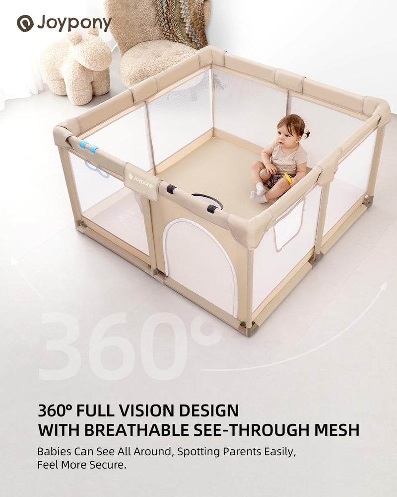 Joypony Baby Playpen, 50x50 in Small Play Pen for Babies and Toddlers, Playpen for Kids with Gate, Indoors Play Yard with Soft Breathable Mesh (Beige) - Image 3