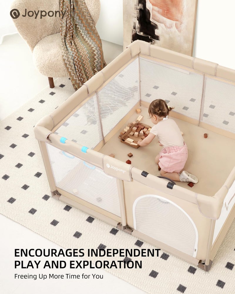 Joypony Baby Playpen, 50x50 in Small Play Pen for Babies and Toddlers, Playpen for Kids with Gate, Indoors Play Yard with Soft Breathable Mesh (Beige) - Image 5