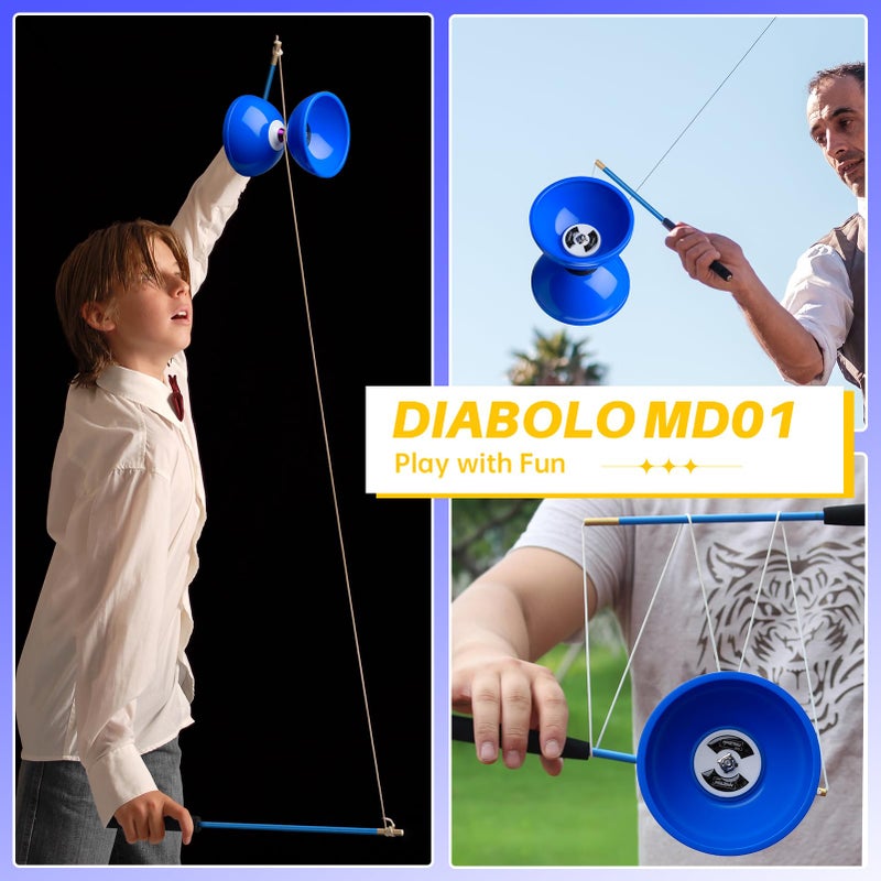 MAGICYOYO Pro Triple Bearing Diabolo Medium Size 5â€ Blue Chinese Yoyo Toy with 2 Pair Carbon Sticks+ 2 Extra Strings +1 Net Bag, High Performance Chinese Yoyo Diabolo Skill Toy - Image 3