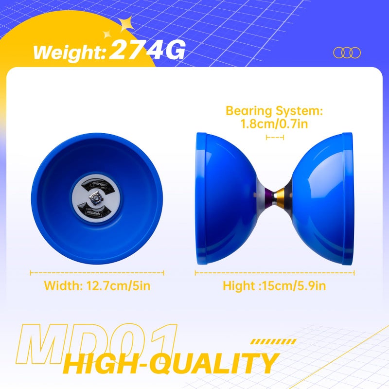 MAGICYOYO Pro Triple Bearing Diabolo Medium Size 5â€ Blue Chinese Yoyo Toy with 2 Pair Carbon Sticks+ 2 Extra Strings +1 Net Bag, High Performance Chinese Yoyo Diabolo Skill Toy - Image 5