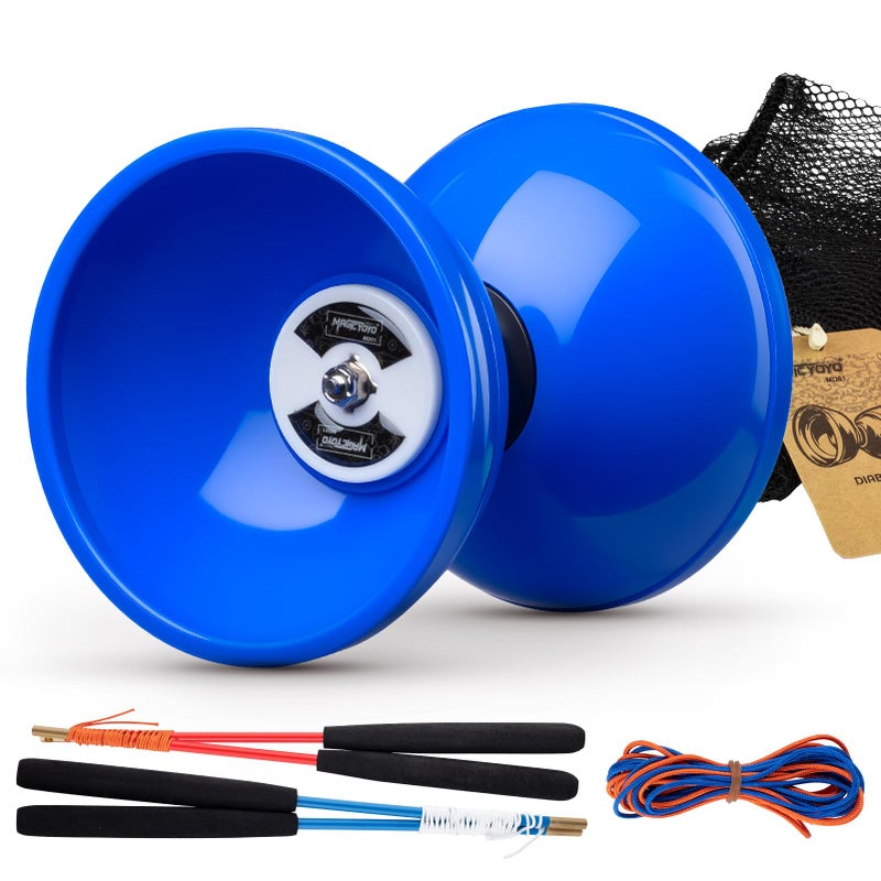 MAGICYOYO Pro Triple Bearing Diabolo Medium Size 5â€ Blue Chinese Yoyo Toy with 2 Pair Carbon Sticks+ 2 Extra Strings +1 Net Bag, High Performance Chinese Yoyo Diabolo Skill Toy - Image 1