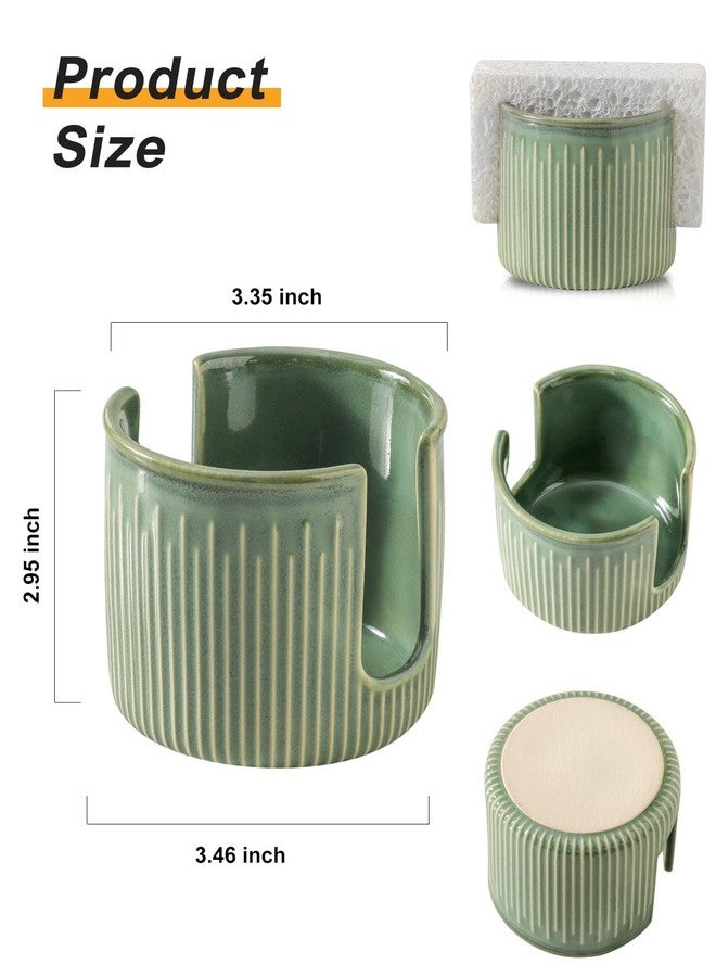 Seyatoo Ceramic Sponge Holder for Kitchen Sink, Scrub Sponge Dish Rack, Farmhouse Compact Sink Caddy Organizer, Glazed Green - Image 4