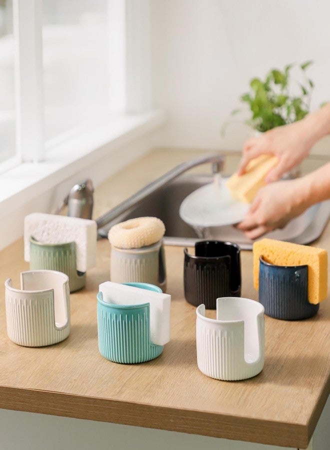 Seyatoo Ceramic Sponge Holder for Kitchen Sink, Scrub Sponge Dish Rack, Farmhouse Compact Sink Caddy Organizer, Glazed Green - Image 5