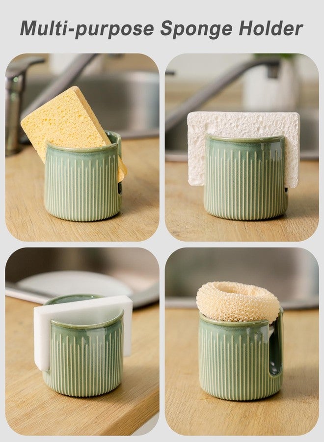 Seyatoo Ceramic Sponge Holder for Kitchen Sink, Scrub Sponge Dish Rack, Farmhouse Compact Sink Caddy Organizer, Glazed Green - Image 3