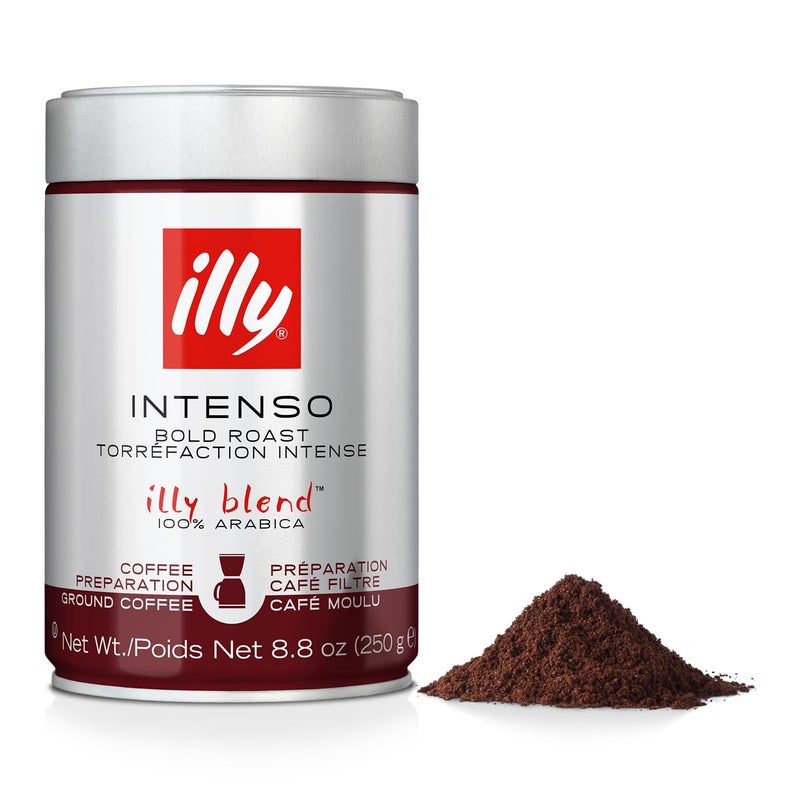 Illy Intenso Ground Drip Coffee, Bold Roast, Intense, Robust And Full Flavored With Notes Of Deep Cocoa, 100% Arabica Coffee, No Preservatives, 8.8oz (Pack Of 1) - Image 1