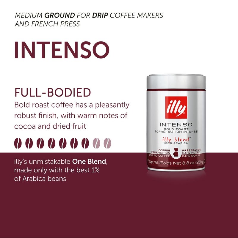 Illy Intenso Ground Drip Coffee, Bold Roast, Intense, Robust And Full Flavored With Notes Of Deep Cocoa, 100% Arabica Coffee, No Preservatives, 8.8oz (Pack Of 1) - Image 3