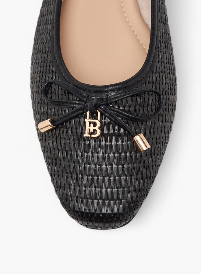 Flora Bella By Shoexpress Women's Textured Slip-On Ballerina Shoes with Bow Detail  - Image 4