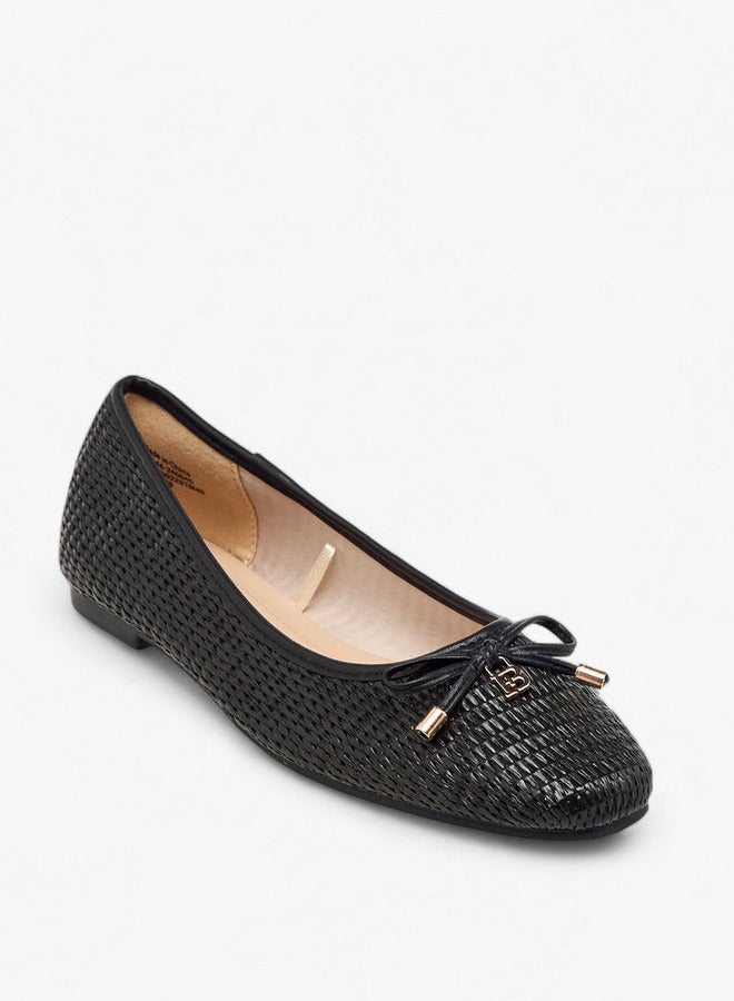 Flora Bella By Shoexpress Women's Textured Slip-On Ballerina Shoes with Bow Detail  - Image 2