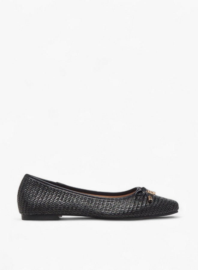 Flora Bella By Shoexpress Women's Textured Slip-On Ballerina Shoes with Bow Detail  - Image 3