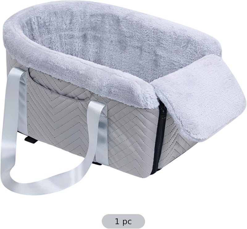 Gray Portable Car Seat for Small Dogs 11.8 X 19.7 X 9.1 in, Console Style with Soft Lining, Tilt Pad, Plush Edges, Handbag Straps, Car Safety Straps, Washable Mat - Image 5