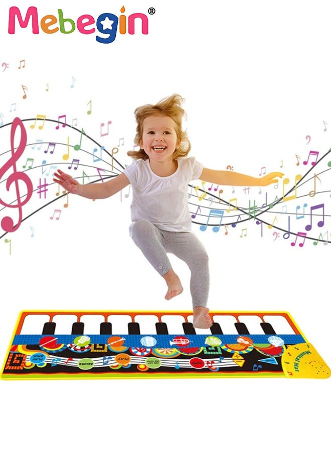 110*36cm Musical Mat, Kids Piano Keyboard Play Mat with 8 Instrument Sounds, Multi-functional Early Learning Musical Toys, 3 AA Batteries Required(Not Included), Ideal Gift for Kids Aged 3+