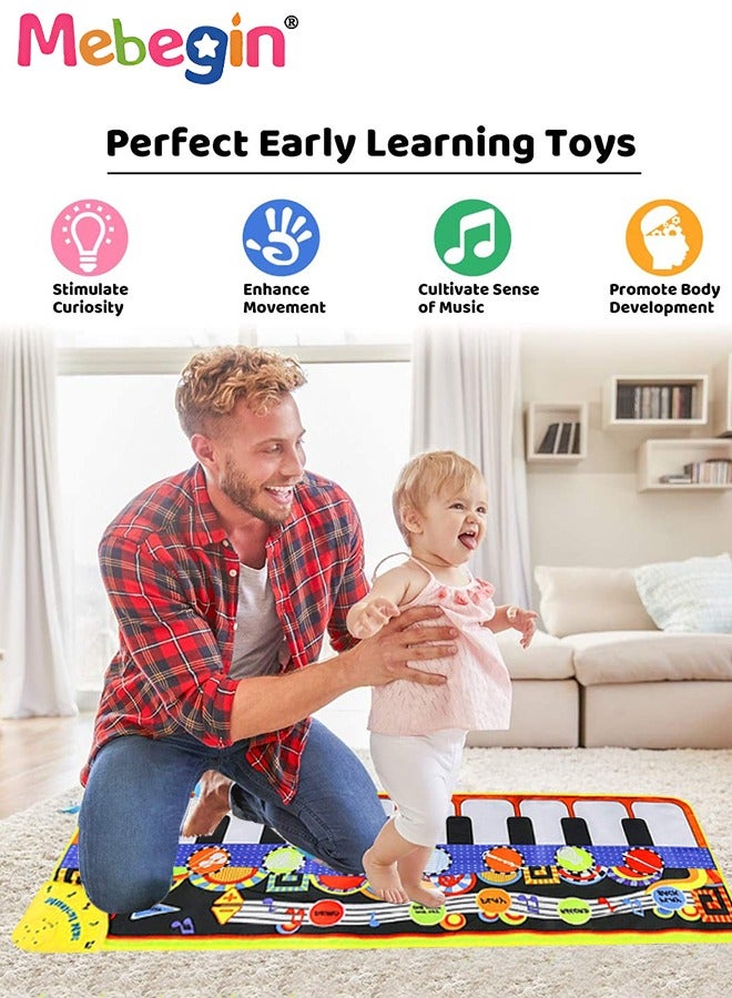 110*36cm Musical Mat, Kids Piano Keyboard Play Mat with 8 Instrument Sounds, Multi-functional Early Learning Musical Toys, 3 AA Batteries Required(Not Included), Ideal Gift for Kids Aged 3+