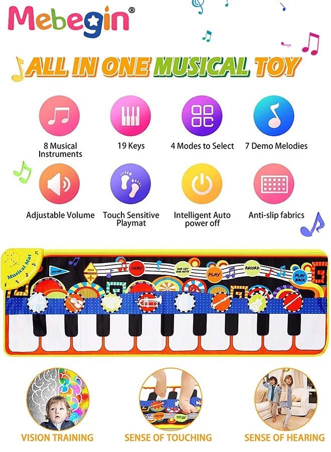 110*36cm Musical Mat, Kids Piano Keyboard Play Mat with 8 Instrument Sounds, Multi-functional Early Learning Musical Toys, 3 AA Batteries Required(Not Included), Ideal Gift for Kids Aged 3+