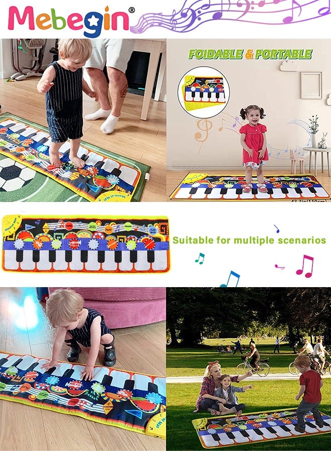 110*36cm Musical Mat, Kids Piano Keyboard Play Mat with 8 Instrument Sounds, Multi-functional Early Learning Musical Toys, 3 AA Batteries Required(Not Included), Ideal Gift for Kids Aged 3+