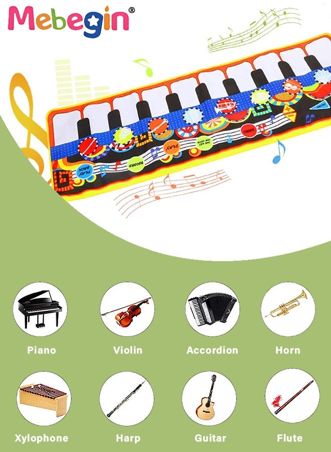 110*36cm Musical Mat, Kids Piano Keyboard Play Mat with 8 Instrument Sounds, Multi-functional Early Learning Musical Toys, 3 AA Batteries Required(Not Included), Ideal Gift for Kids Aged 3+
