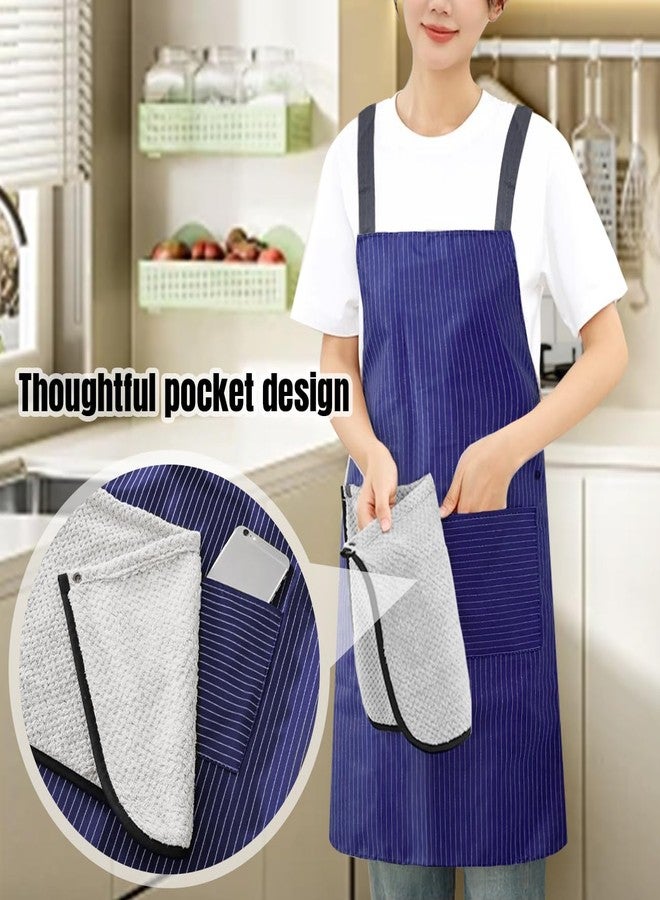 EHERDM 2Pcs Kitchen Apron with Pockets Waterproof Aprons with Detachable Hand Towels Cross Back No Tie Women Pinafore for Cooking Baking Dishwashing Gardening - Image 2