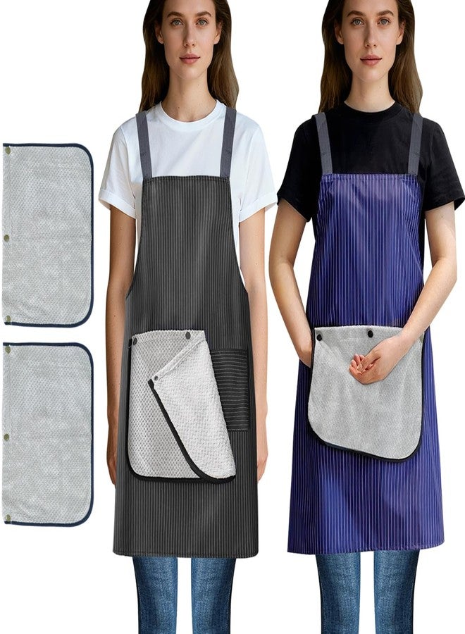 EHERDM 2Pcs Kitchen Apron with Pockets Waterproof Aprons with Detachable Hand Towels Cross Back No Tie Women Pinafore for Cooking Baking Dishwashing Gardening - Image 1