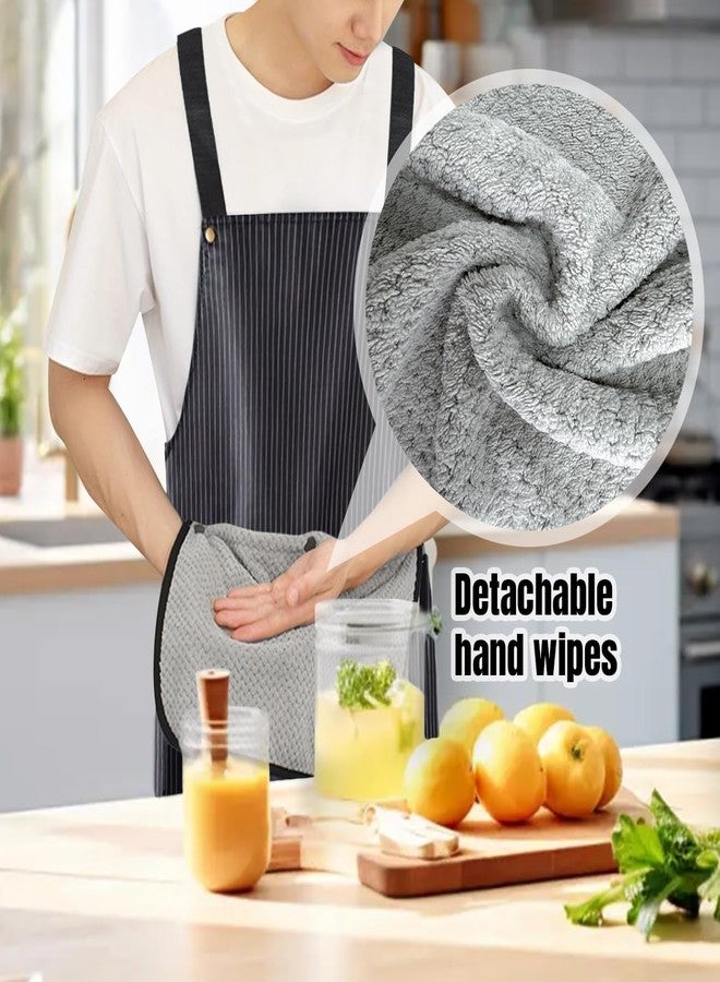 EHERDM 2Pcs Kitchen Apron with Pockets Waterproof Aprons with Detachable Hand Towels Cross Back No Tie Women Pinafore for Cooking Baking Dishwashing Gardening - Image 4