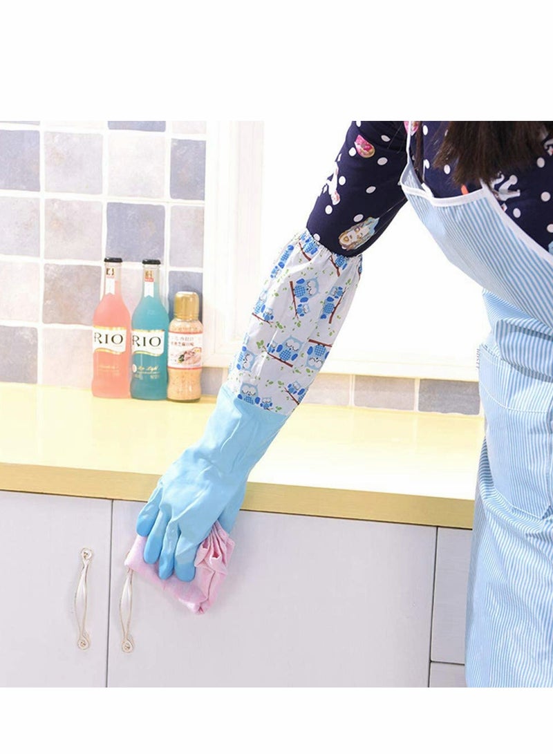 2 PCS Rubber Gloves | Dishwashing Gloves Non Slip Household Kitchen Cleaning Rubber Gloves with Lining for Women   Long Arm   One Size – 【Color】 and 【Pattern】 Sent Randomly - Image 1