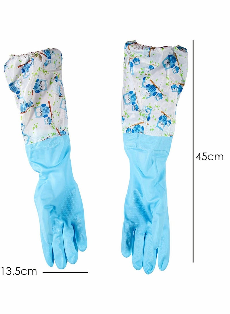 2 PCS Rubber Gloves | Dishwashing Gloves Non Slip Household Kitchen Cleaning Rubber Gloves with Lining for Women   Long Arm   One Size – 【Color】 and 【Pattern】 Sent Randomly - Image 4