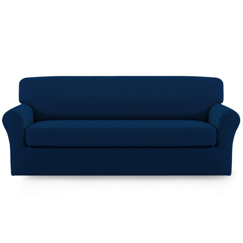 Easy-Going EasyGoing 2 Pieces Microfiber Stretch Sofa Slipcover  Spandex Soft Fitted Sofa Couch Cover Washable Furniture Protector with Elastic Bottom KidsPet Sofa Navy - Image 1
