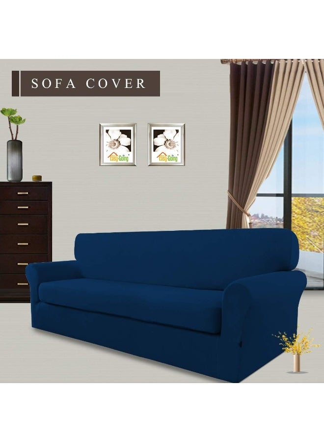 Easy-Going EasyGoing 2 Pieces Microfiber Stretch Sofa Slipcover  Spandex Soft Fitted Sofa Couch Cover Washable Furniture Protector with Elastic Bottom KidsPet Sofa Navy - Image 5