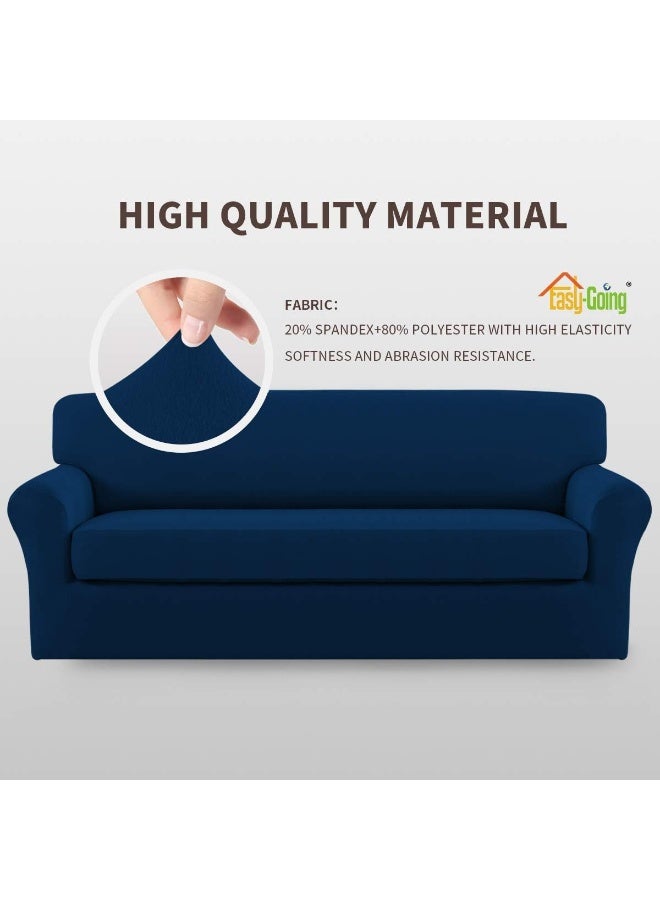 Easy-Going EasyGoing 2 Pieces Microfiber Stretch Sofa Slipcover  Spandex Soft Fitted Sofa Couch Cover Washable Furniture Protector with Elastic Bottom KidsPet Sofa Navy - Image 3