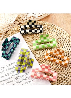 Whaline 6 Pack Checkered Hair Claw Clips Strong Hold Rectangle Hair Claw Multicolored Plaid NonSlip Catch Hair Clips Jumbo Hair Styling Accessories for Women Girls Thin Thick Hair