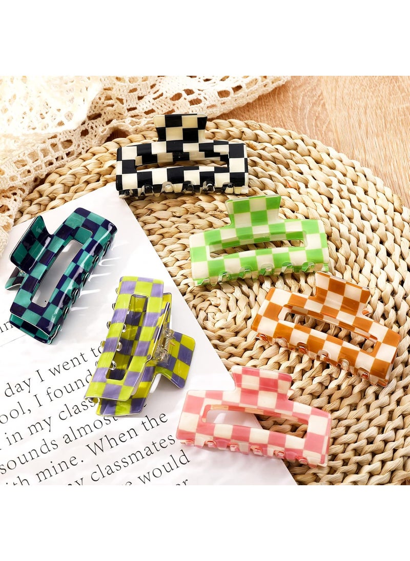Whaline Whaline 6 Pack Checkered Hair Claw Clips Strong Hold Rectangle Hair Claw Multicolored Plaid NonSlip Catch Hair Clips Jumbo Hair Styling Accessories for Women Girls Thin Thick Hair 