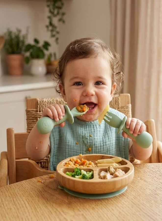 SKDBPM Baby Self Feeding Spoon and Fork Set, Silicone, Anti Choke Guard, Soft Training Utensils for Toddlers, Baby Led Weaning (Green) - Image 5