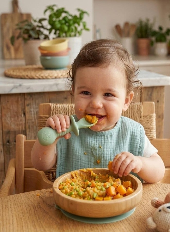 SKDBPM Baby Self Feeding Spoon and Fork Set, Silicone, Anti Choke Guard, Soft Training Utensils for Toddlers, Baby Led Weaning (Green) - Image 2