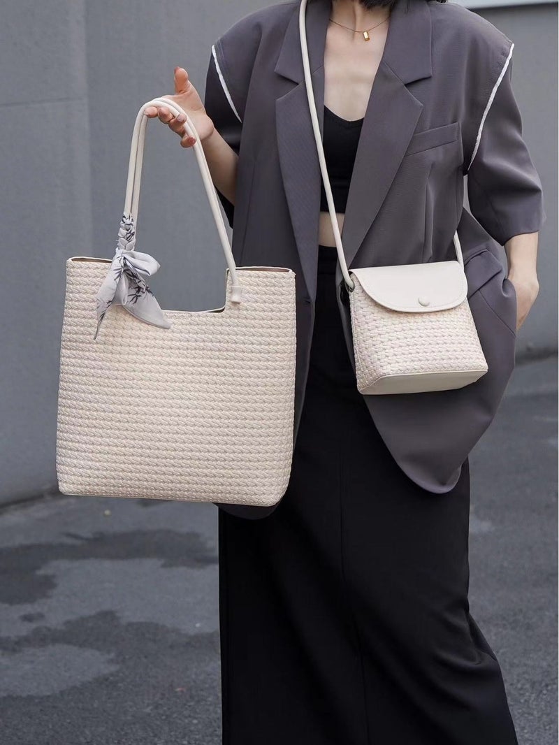 Advanced Sense Large Capacity Woven Bucket Bag Casual Lazy Style Tote Bag Single Number Underarm Bag Commuter Shoulder Bag - Image 5