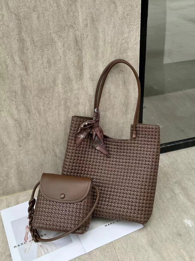 Advanced Sense Large Capacity Woven Bucket Bag Casual Lazy Style Tote Bag Single Number Underarm Bag Commuter Shoulder Bag - Image 1