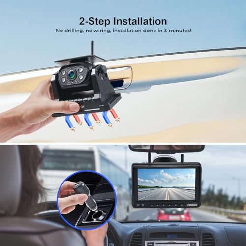 VOONOA 2 Magnetic Wireless Backup Camera with 7 HD 1080P DVR Monitor System 15000mAh Rechargeable Waterproof Dual Solar Reverse Camera for Hitch Towing Car Trailer Truck RV VN007 - Image 3