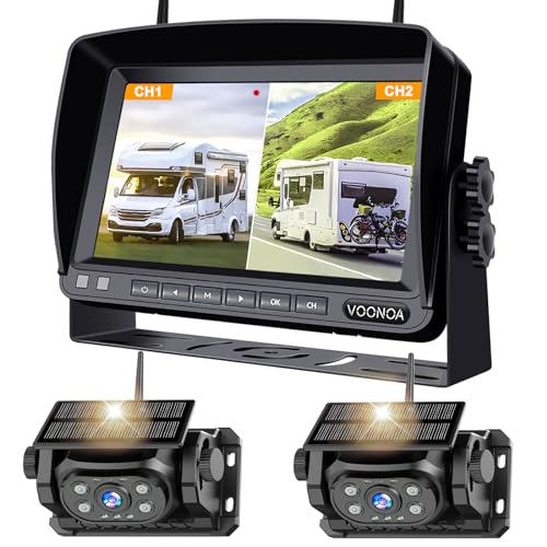 VOONOA 2 Magnetic Wireless Backup Camera with 7 HD 1080P DVR Monitor System 15000mAh Rechargeable Waterproof Dual Solar Reverse Camera for Hitch Towing Car Trailer Truck RV VN007 - Image 1